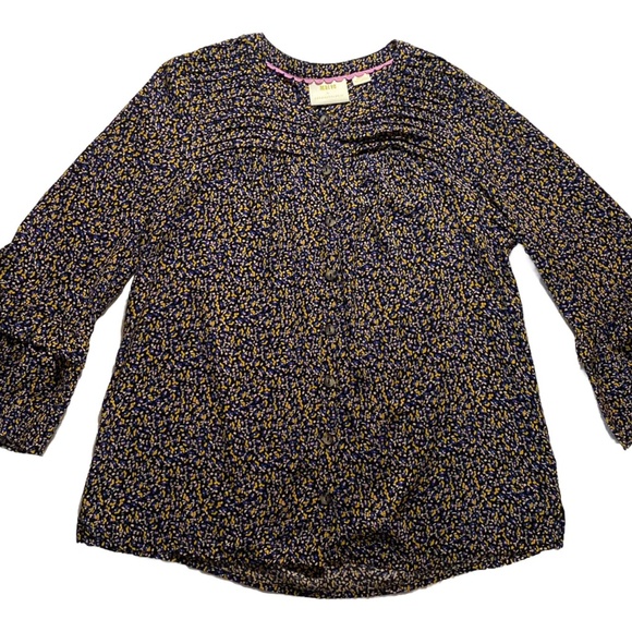Maeve by Anthropologie Berwick Top Black Print Button Down Size S 3/4 Sleeves - Picture 2 of 14